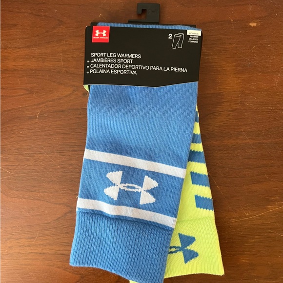 Under Armour Women’s Blue and Neon Yellow Sport Leg Warmers - 2 Pairs - Picture 1 of 3